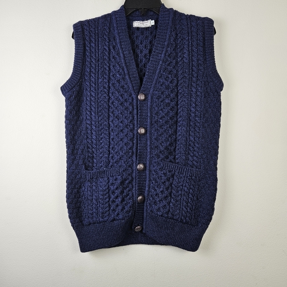 The Woollen Market Navy Blue Cable Knit Women's Sweater Vest 100% New Merino